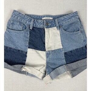 Pacsun Denim Mom Shorts Size 27  Patch Color Block Rolled Cuff Jean High Rise